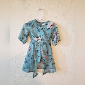 EUC Bailey's Blossoms Teal Floral Skirted Romper 3-6 Months
